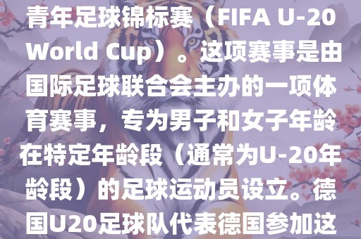 德国U20足球队参加的是U20世界杯足球赛,也被称为世界青年足球锦标赛(FIFA U-20 World Cup)。这项赛事是由国际足球联合会主办的一项体育赛事,专为男子和女子年龄在特定年龄段(通常为U-20年龄段)的足球运动员设立。德国U20足球队代表德国参加这项赛事,旨在展示德国青年足球的潜力和实力。