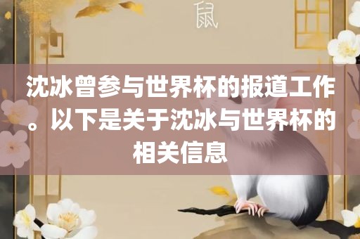 沈冰曾参与世界杯的报道工作。以下是关于沈冰与世界杯的相关信息