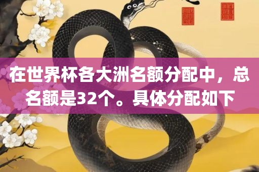 在世界杯各大洲名额分配中，总名额是32个。具体分配如下