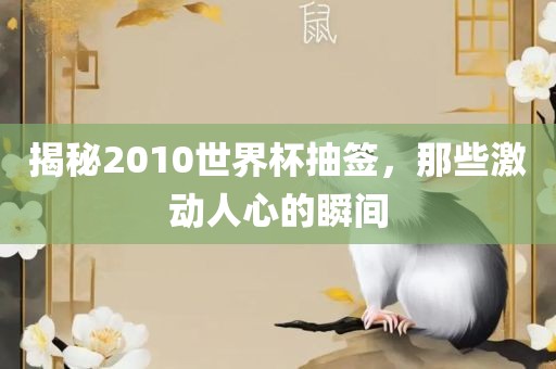 揭秘2010世界杯抽签，那些激动人心的瞬间